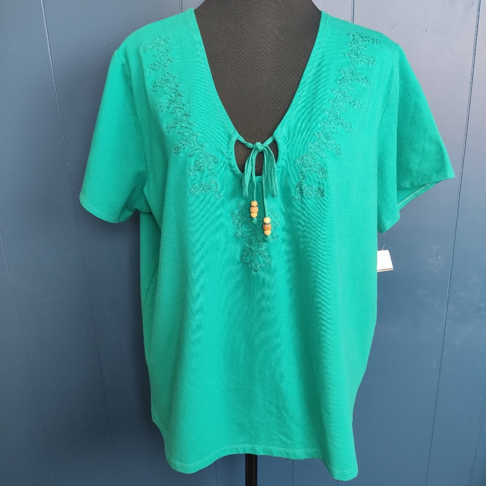 Worthington Womens Top Plus Size 1X Stretch Blouse New With Tags Embroidery